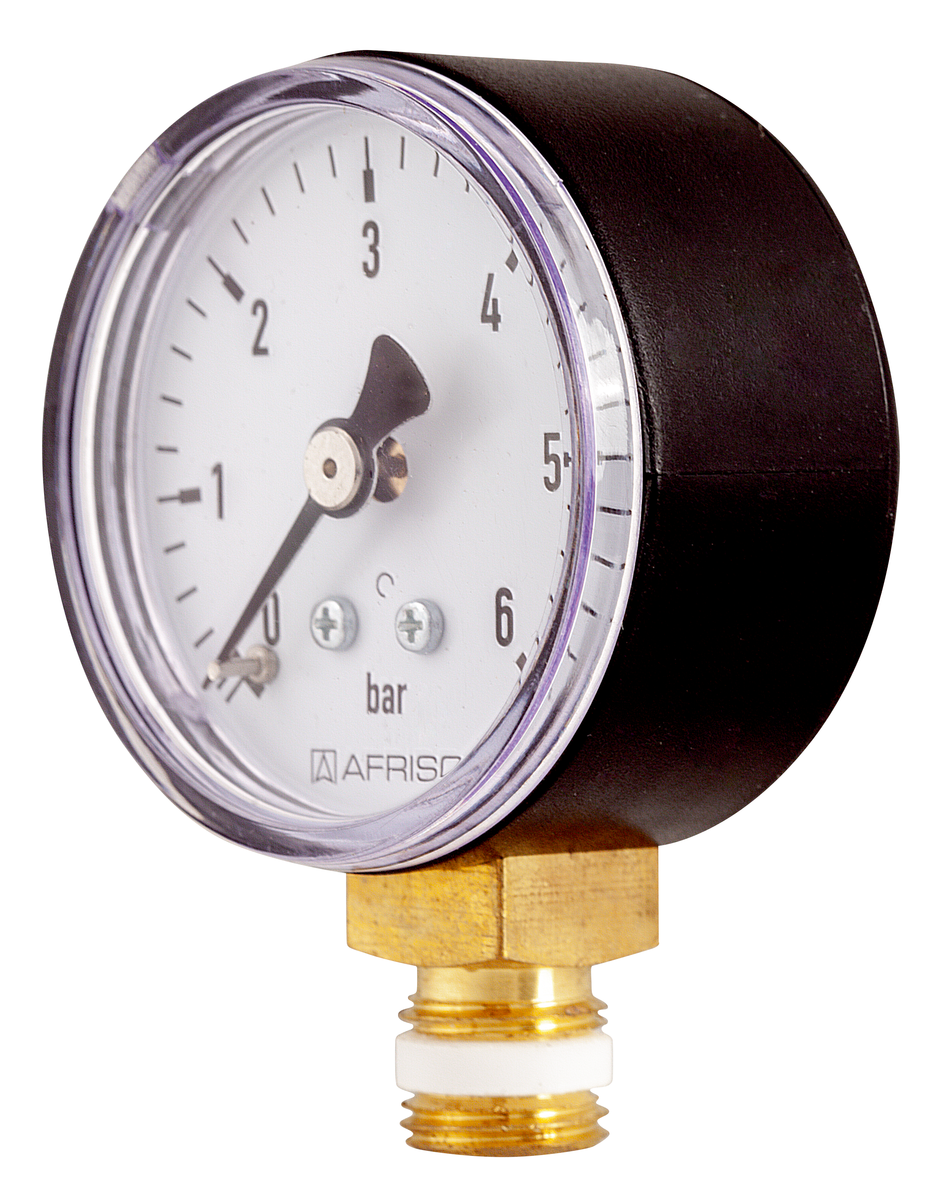 AFRISO Rohrfedermanometer RF 50 0/6bar G1/4B mit PTFE-Dichtring radial Kl.2,5 für Heizung/Sanitär SAR 15760 15770 15780