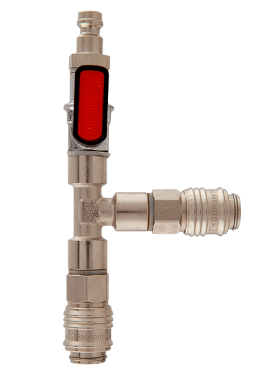 AFRISO T-Verbinder mit 1x Absperrventil, 2x Kupplung DN5, 1x Stecknippel DN5 VOR 24580 25940