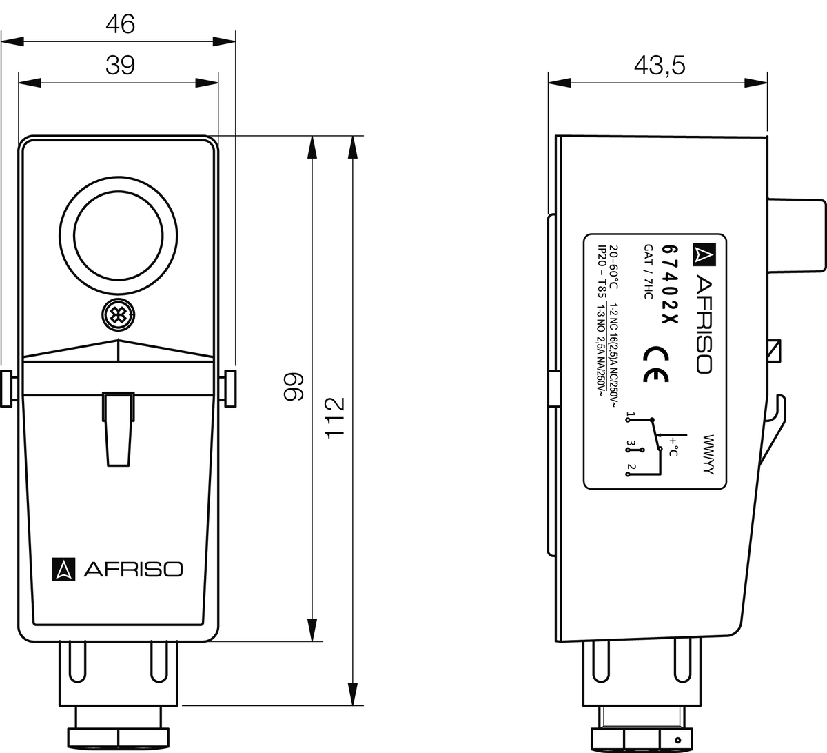 AFRISO Gehäuse-Anlegethermostat GAT/7HC 0/60C BEF 73070 73080