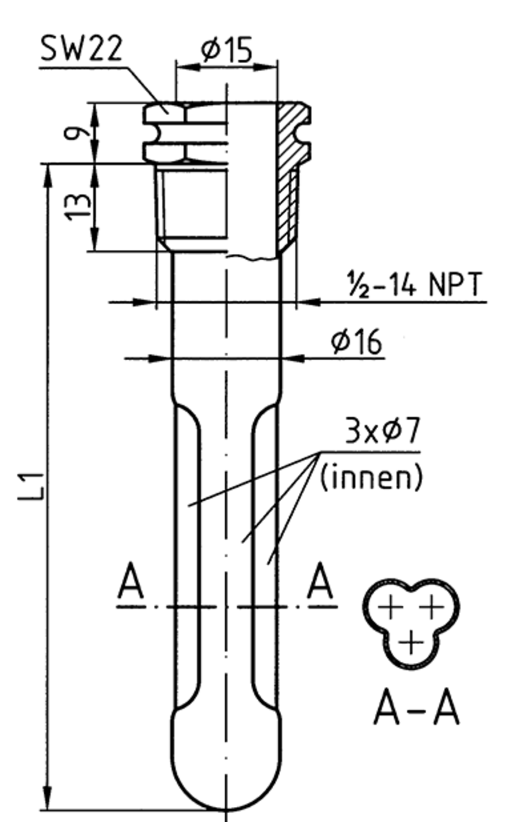 AFRISO Profiltauchhülse 15x16mm L: 100mm BEF 97640 97650 97660 97670 97690 97700 97710 97720