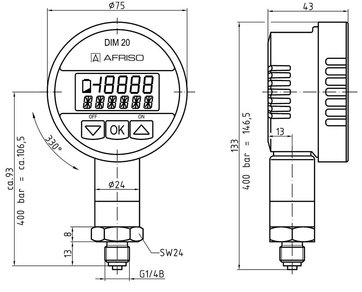 AFRISO Digitalmanometer DIM 20 -1/0bar G1/4B radial BEF 3400 3410 3420 3430 3440 3450 3460 3470 3480 3490 3500