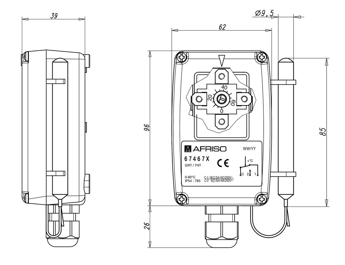 AFRISO Gehäuse-Raumthermostat GRT/ETR 0/55C, von innen einstellbar BEF 73250