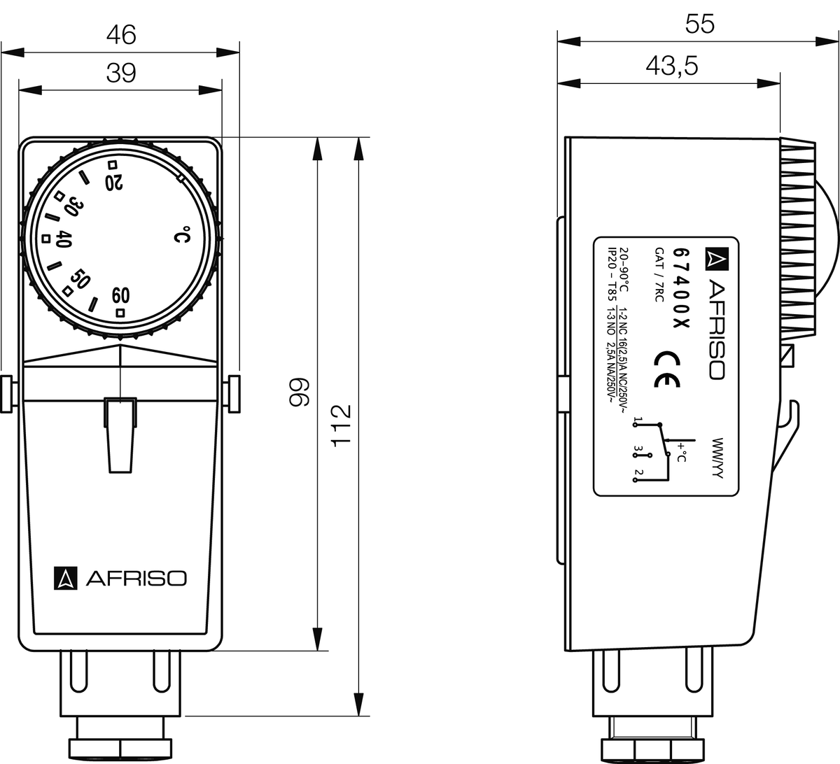 AFRISO Gehäuse-Anlegethermostat GAT/7RC 0/60C BEF 73100 73110