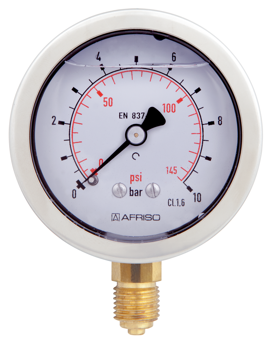 AFRISO Rohrfeder-Glyzerinmanometer RF63Gly 0/10bar G1/4B radial Kl.1,6 D701 VOR 40630