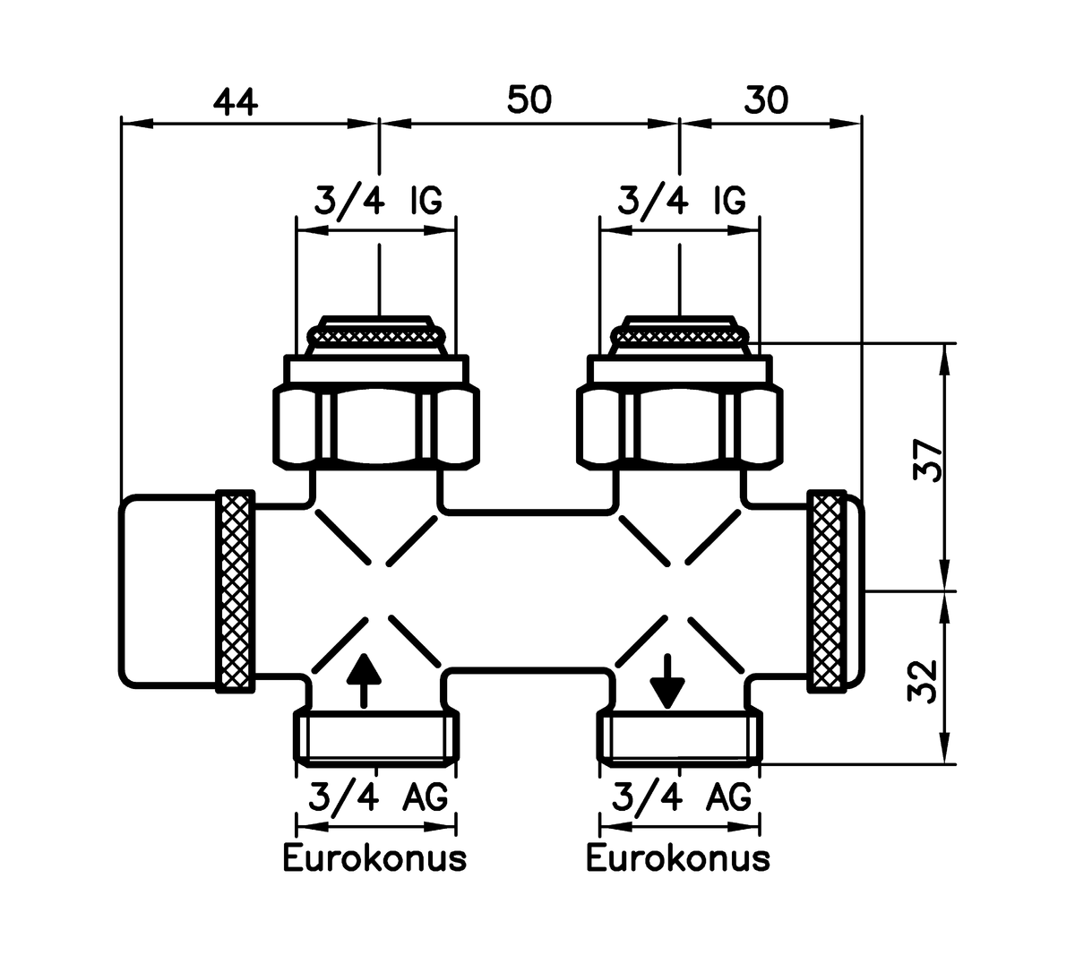 AFRISO Kombiblock 456-DP Durchgang DN15 G3/4 ÜM BEF 91700