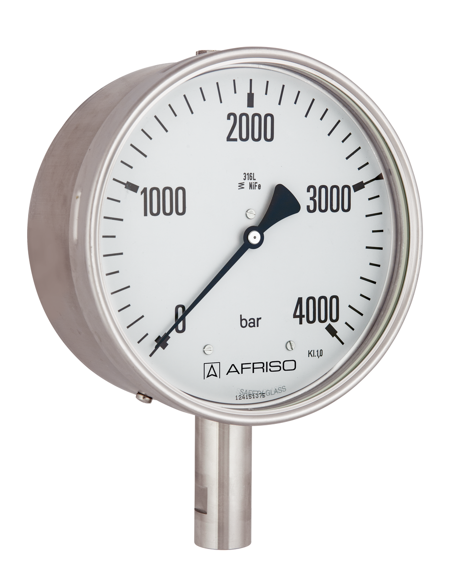 AFRISO Rohrfeder-Hochdruckmanometer RF100HD 0/2500bar HD-Anschluss 1/4" mit Innengewinde M16 x 1,5 radial Kl.1,0 D402 SAL 30840 30850 30880 30890