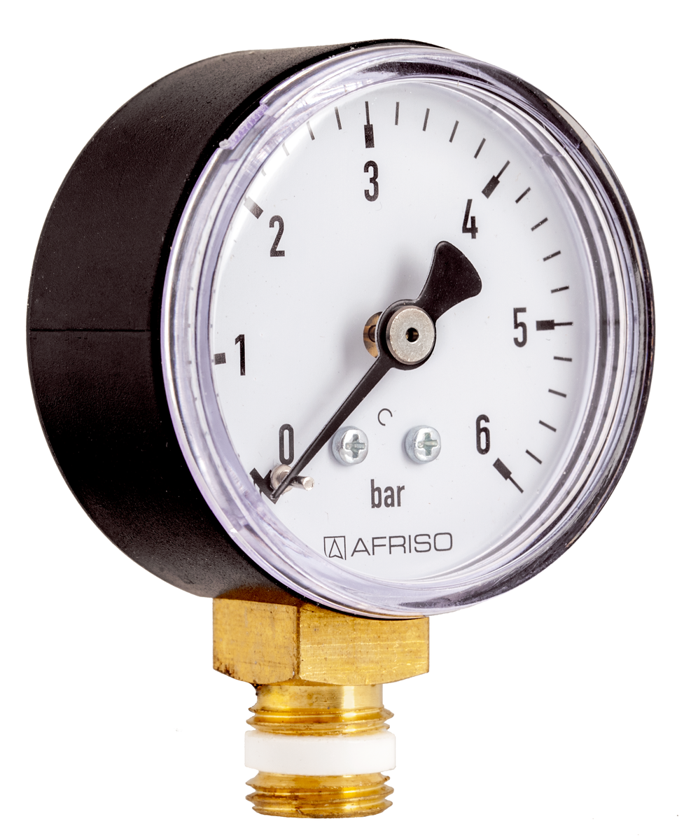AFRISO Rohrfedermanometer RF 50 0/6bar G1/4B mit PTFE-Dichtring radial Kl.2,5 für Heizung/Sanitär SAL 15760 15770 15780