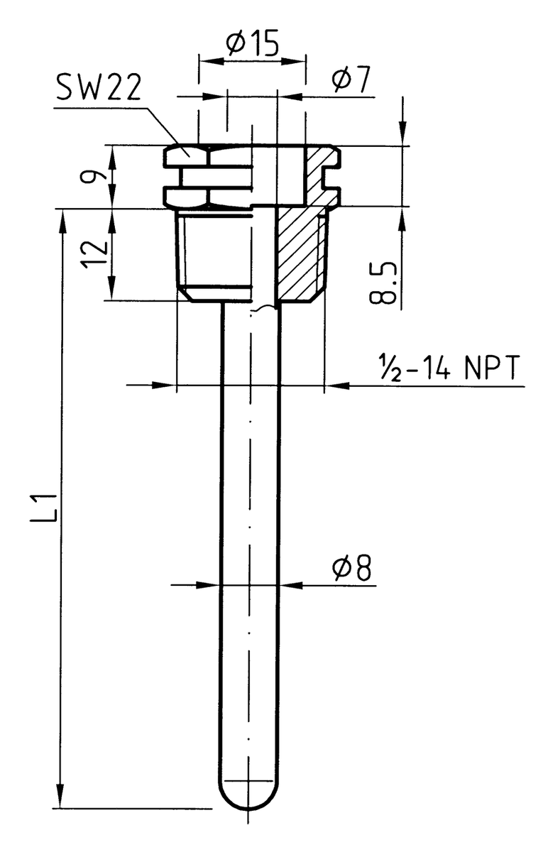 AFRISO Tauchhülse 1/2 7x8mm L: 50mm BEF 97750 97760 97770 97780 97790 97810 97820 97830 97840
