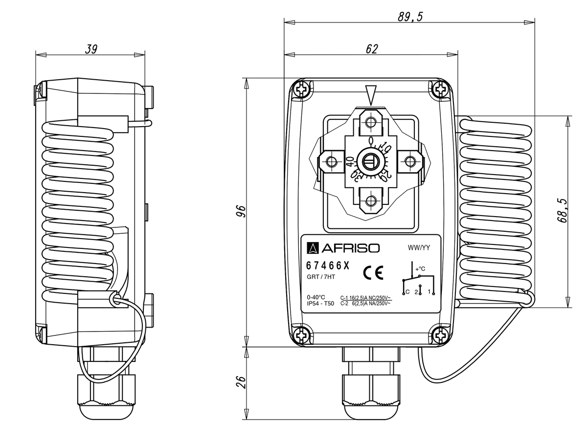 AFRISO Gehäuse-Raumthermostat GRT/ERT 0/40C, von innen einstellbar BEF 73240