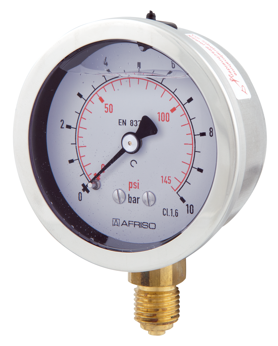 AFRISO Rohrfeder-Glyzerinmanometer RF63Gly 0/10bar G1/4B radial Kl.1,6 D701 SAR 40630