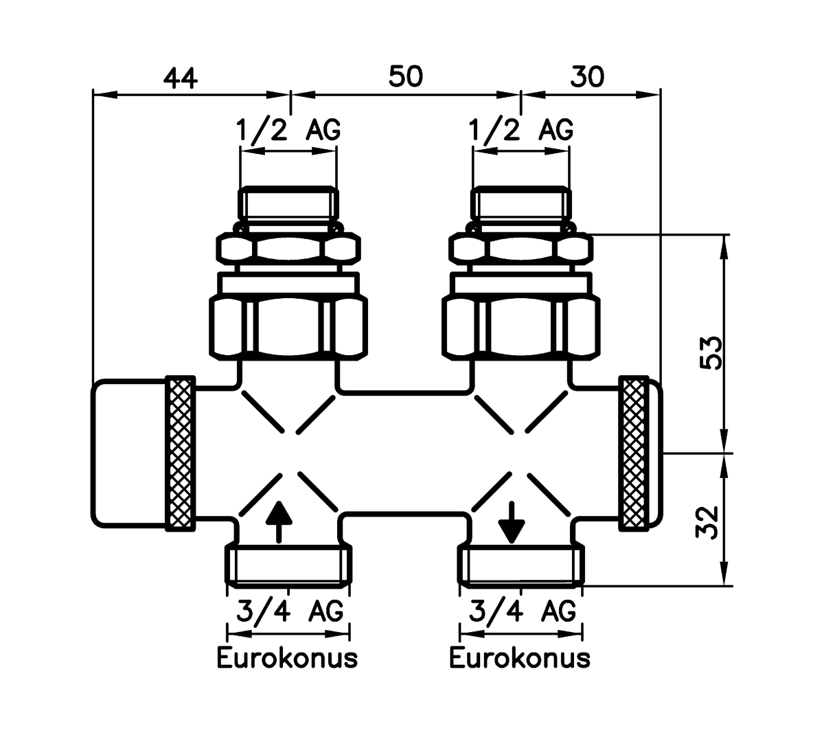 AFRISO Kombiblock 456-DP Durchgang  DN15 G1/2 AG BEF 91670