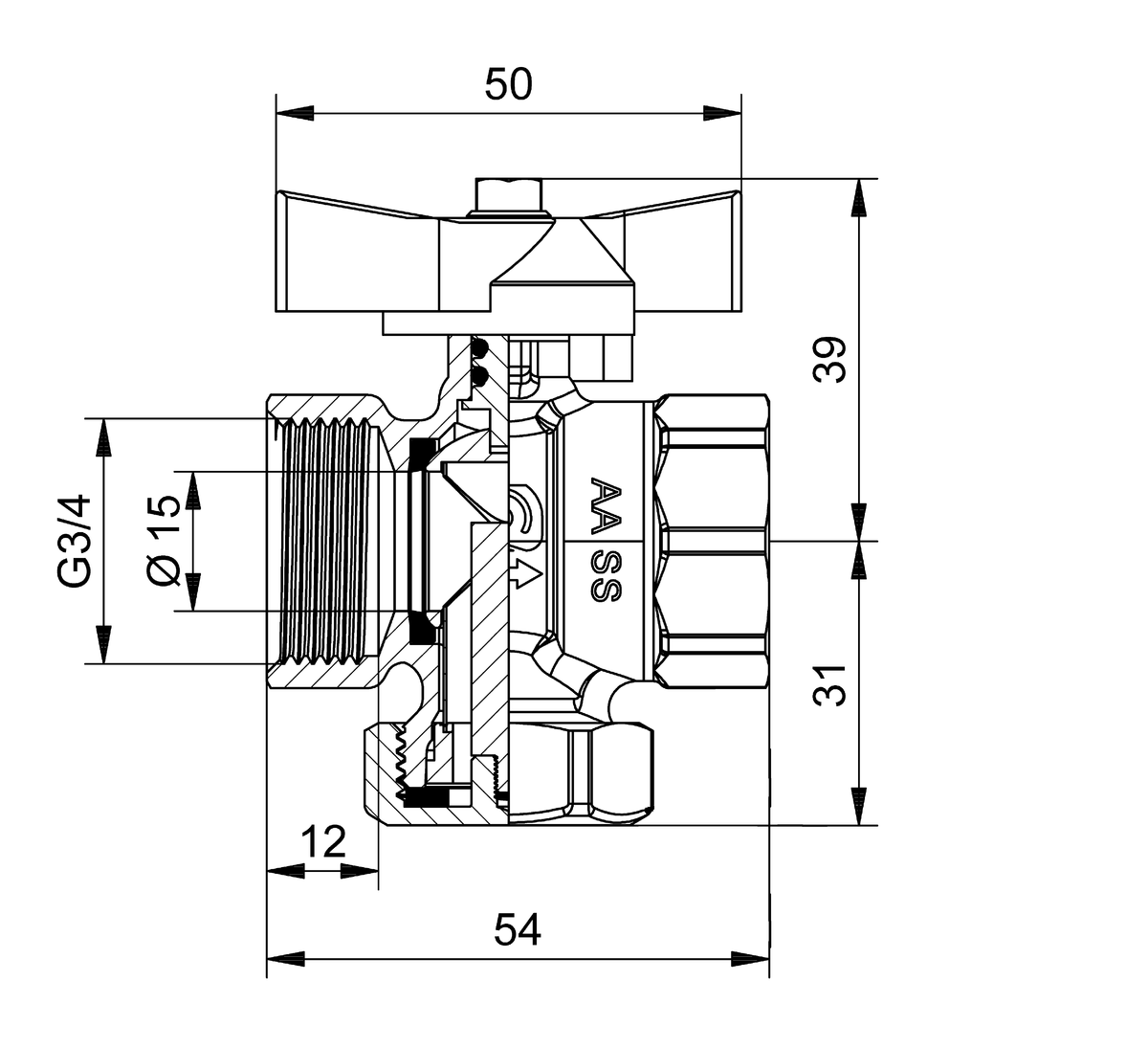AFRISO Kugelhahn G3/4 IG mit Filter/Magnet, vernickelt BEF 97320
