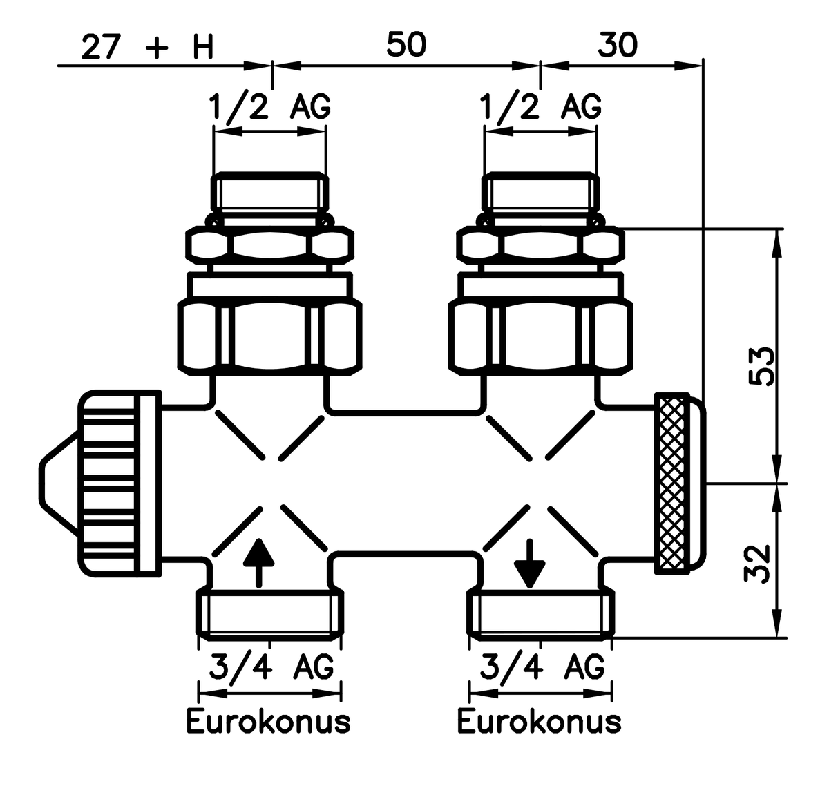AFRISO Thermostat-Kombiblock Vario THK M Durchgang DN15 G1/2 AG BEF 91640