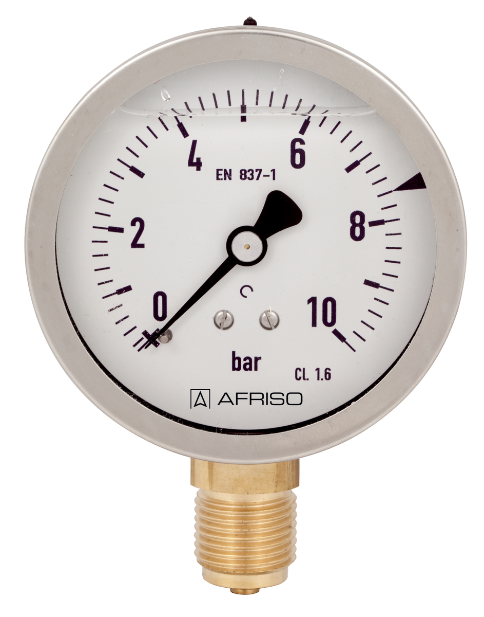 AFRISO Rohrfeder-Glyzerinmanometer RF80Gly 0/10bar G1/2B radial Kl.1,6 D701 VOR 40880