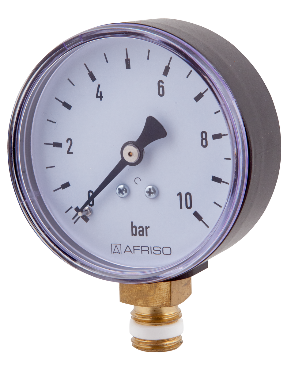 AFRISO Rohrfedermanometer RF 63 -1/0bar G1/4B mit PTFE-Dichtring radial Kl.2,5 für Heizung/Sanitär SAR 15810 15820 15830 15840 15850 15860