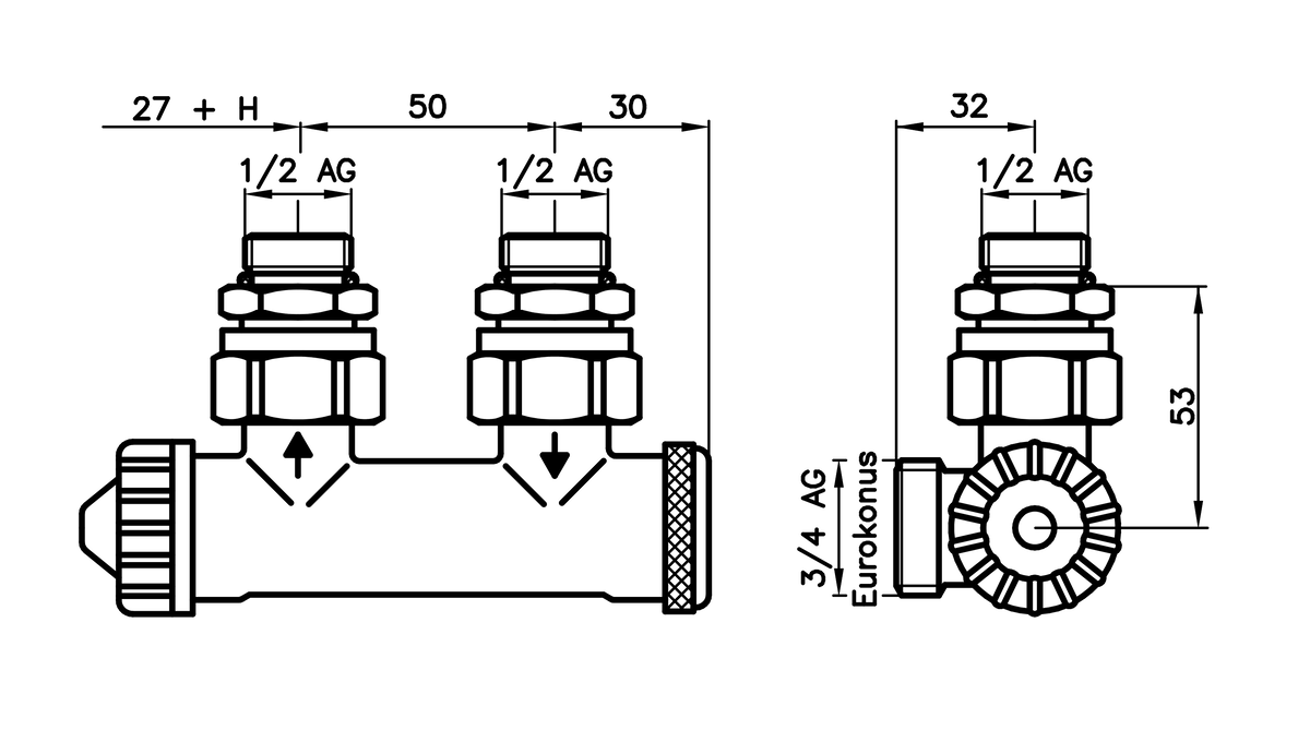 AFRISO Thermostat-Kombiblock Vario THK M Eck DN15 G1/2 AG BEF 91630