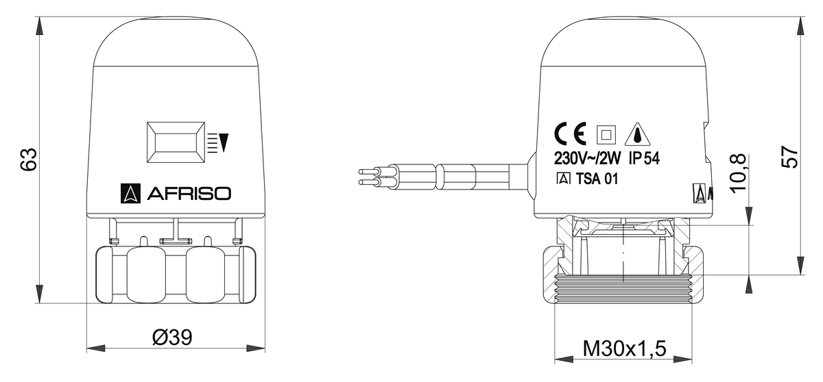 AFRISO Thermischer Stellantrieb TSA 01 M30x1,5 IG NC AC230V 90N 1m BEF 9030