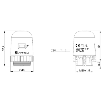 AFRISO Thermischer Stellantrieb TSA 01 M30x1,5 AG NC AC230V 90N 1m BEF 9040