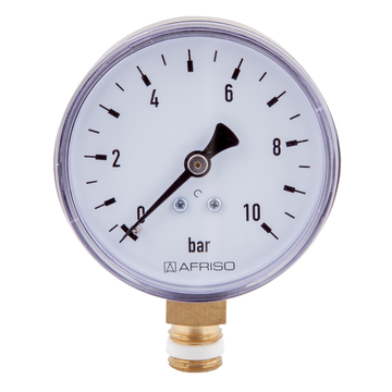 AFRISO Rohrfedermanometer RF 63 -1/0bar G1/4B mit PTFE-Dichtring radial Kl.2,5 für Heizung/Sanitär VOR 15810 15820 15830 15840 15850 15860