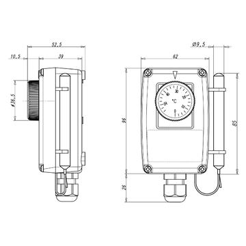 AFRISO Gehäuse-Raumthermostat GRT/ETR 0/60C, von außen einstellbar BEF 73220