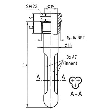 AFRISO Profiltauchhülse 15x16mm L: 100mm BEF 97640 97650 97660 97670 97690 97700 97710 97720