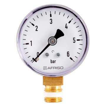 AFRISO Rohrfedermanometer RF 50 0/6bar G1/4B mit PTFE-Dichtring radial Kl.2,5 für Heizung/Sanitär VOR 15760 15770 15780