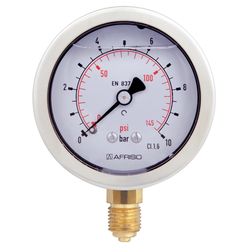 AFRISO Rohrfeder-Glyzerinmanometer RF63Gly 0/10bar G1/4B radial Kl.1,6 D701 VOR 40630