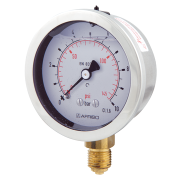 AFRISO Rohrfeder-Glyzerinmanometer RF63Gly 0/10bar G1/4B radial Kl.1,6 D701 SAR 40630