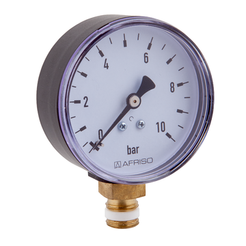 AFRISO Rohrfedermanometer RF 63 -1/0bar G1/4B mit PTFE-Dichtring radial Kl.2,5 für Heizung/Sanitär SAL 15810 15820 15830 15840 15850 15860