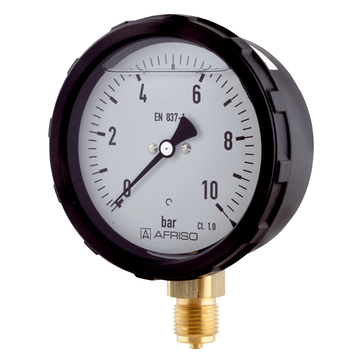 AFRISO Rohrfeder-Manometer RF100GlySR 0/10bar G1/2B radial Kl.1,0 D601 mit Schraubringgehäuse und Glyzerinfüllung SAR 45670