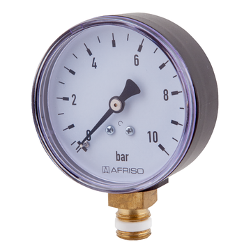 AFRISO Rohrfedermanometer RF 63 -1/0bar G1/4B mit PTFE-Dichtring radial Kl.2,5 für Heizung/Sanitär SAR 15810 15820 15830 15840 15850 15860