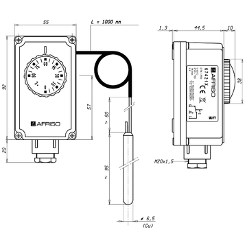 AFRISO Gehäusethermostat mit Kapillare GTK/7RD, 0/90C, Kapillarlänge 1000mm BEF 73370 73380
